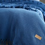 Cuvertura Pat, Tesuta din Bumbac 100%, 2 Persoane, 235×250 cm, Dantela, Model Asia, Albastru, D7050