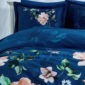 Lenjerie pentru pat dublu, 100% Bumbac Satinat 200TC, 200x220cm, Imprimeu Floral, Albastru, DV9000