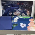 Lenjerie pentru pat dublu, 100% Bumbac Satinat 200TC, 200x220cm, Imprimeu Floral, Albastru, DV9000