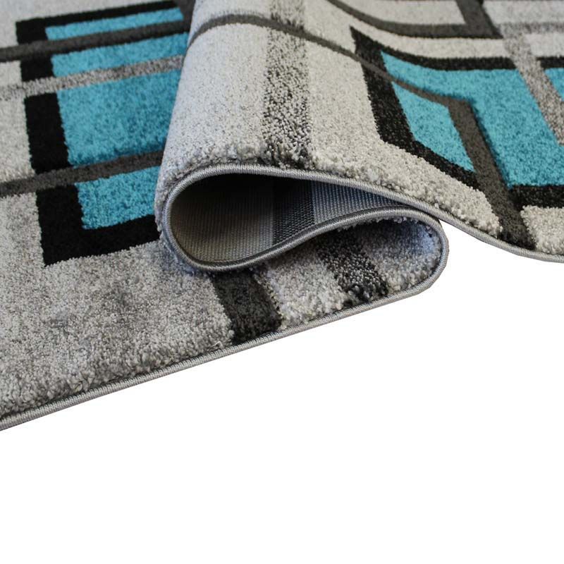 Covor Garden, 60% Polipropilena / 40% Polyester, Design Modern, Turcoaz/Negru/Gri, Densitate 2600 gr/m2