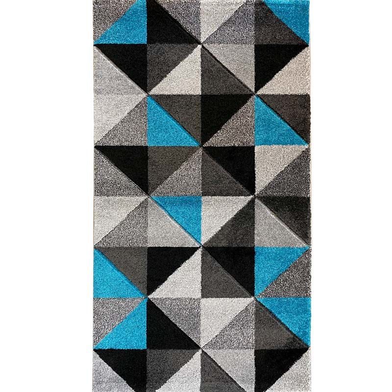 Covor Garden, 60% Polipropilena / 40% Polyester, Design Modern, Turcoaz/Negru/Gri, Densitate 2600 gr/m2