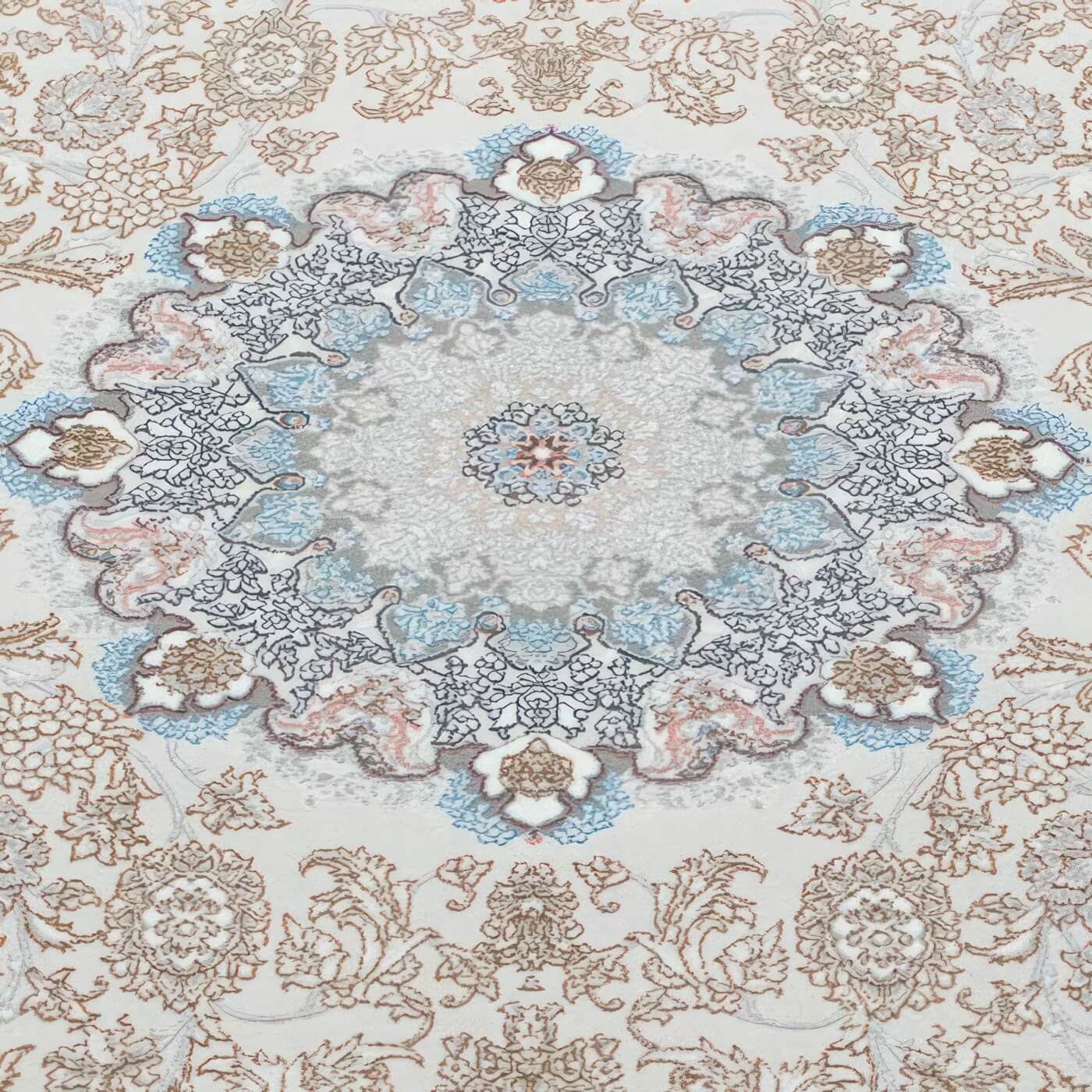 200x300 cm Covor Persan, 70% Polipropilenă și 30% Polyester, Design Traditional, Crem/Bleu, Densitate 3000 gr/m2 - 4 | YEO