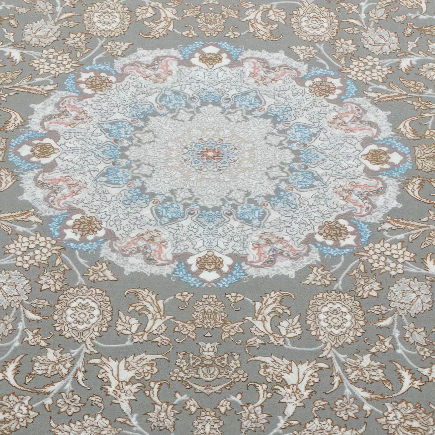 150x230 cm Covor Persan, 70% Polipropilenă și 30% Polyester, Design Traditional, Gri/Bleu, Densitate 3000 gr/m2 - 4 | YEO