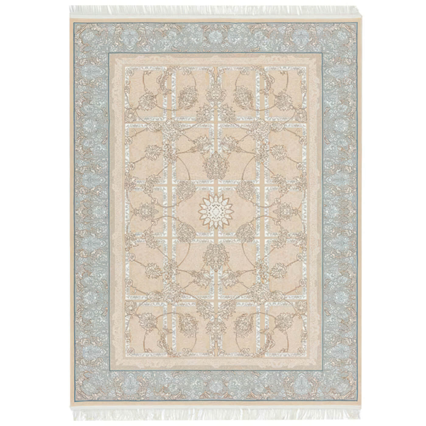 80x150 cm Covor Persan Isfahan, 70% Polipropilenă și 30% Polyester, Design Clasic, Bej, Densitate 3000 gr/m2