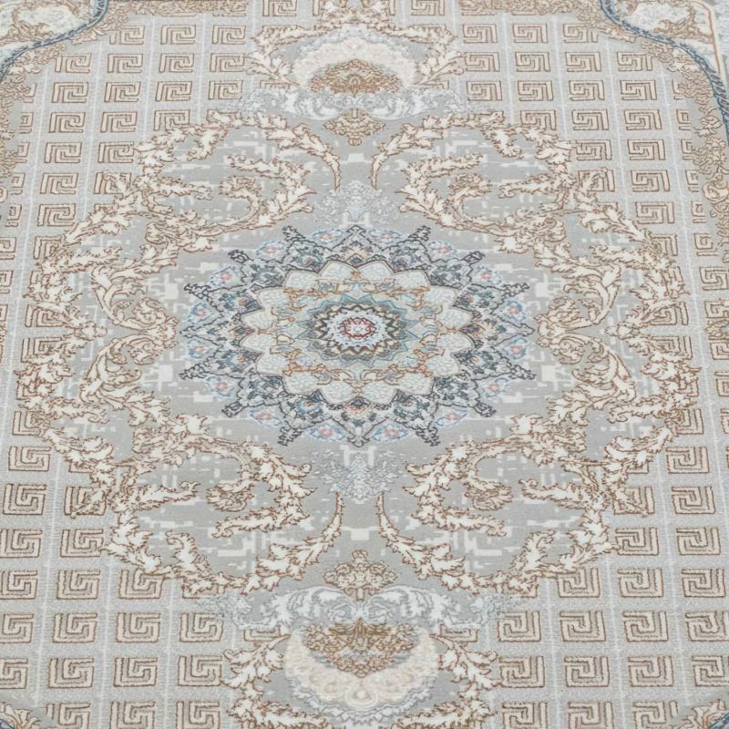 Covor Persan Isfahan, 70% Polipropilenă și 30% Polyester, Model Clasic, Gri, Densitate 3000 gr/m2