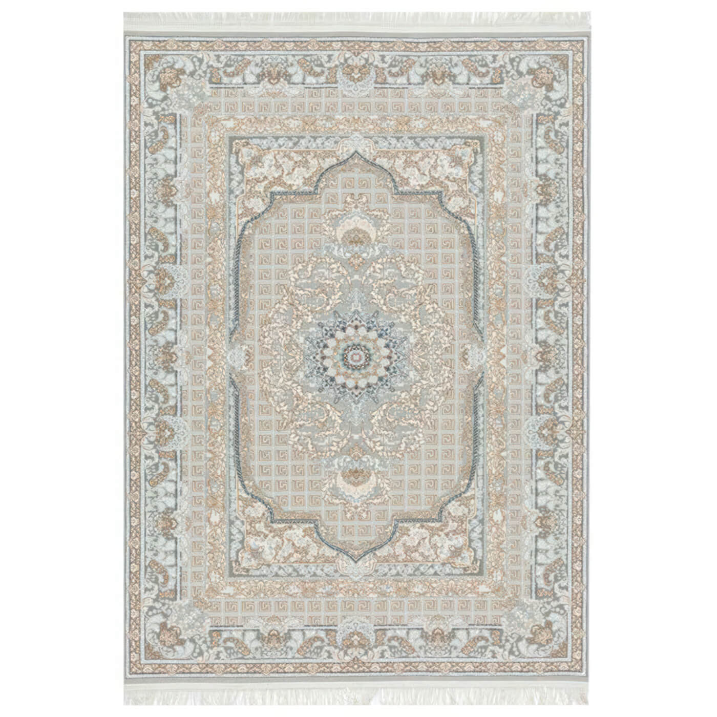 80x150 cm Covor Persan Isfahan, 70% Polipropilenă și 30% Polyester, Model Clasic, Gri, Densitate 3000 gr/m2