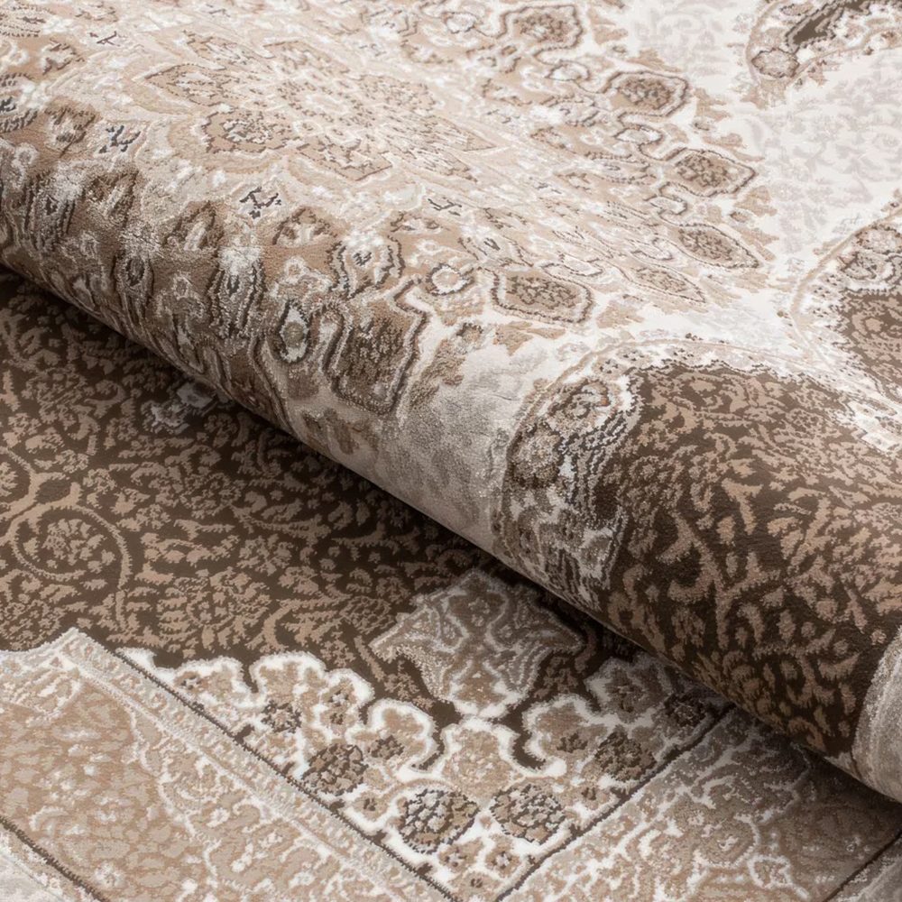 60x130 cm Covor living/dormitor, 70% Polyester și 30% Bumbac, Design Clasic Traditional, Maro, Densitate 2800 gr/m2 - 4 | YEO